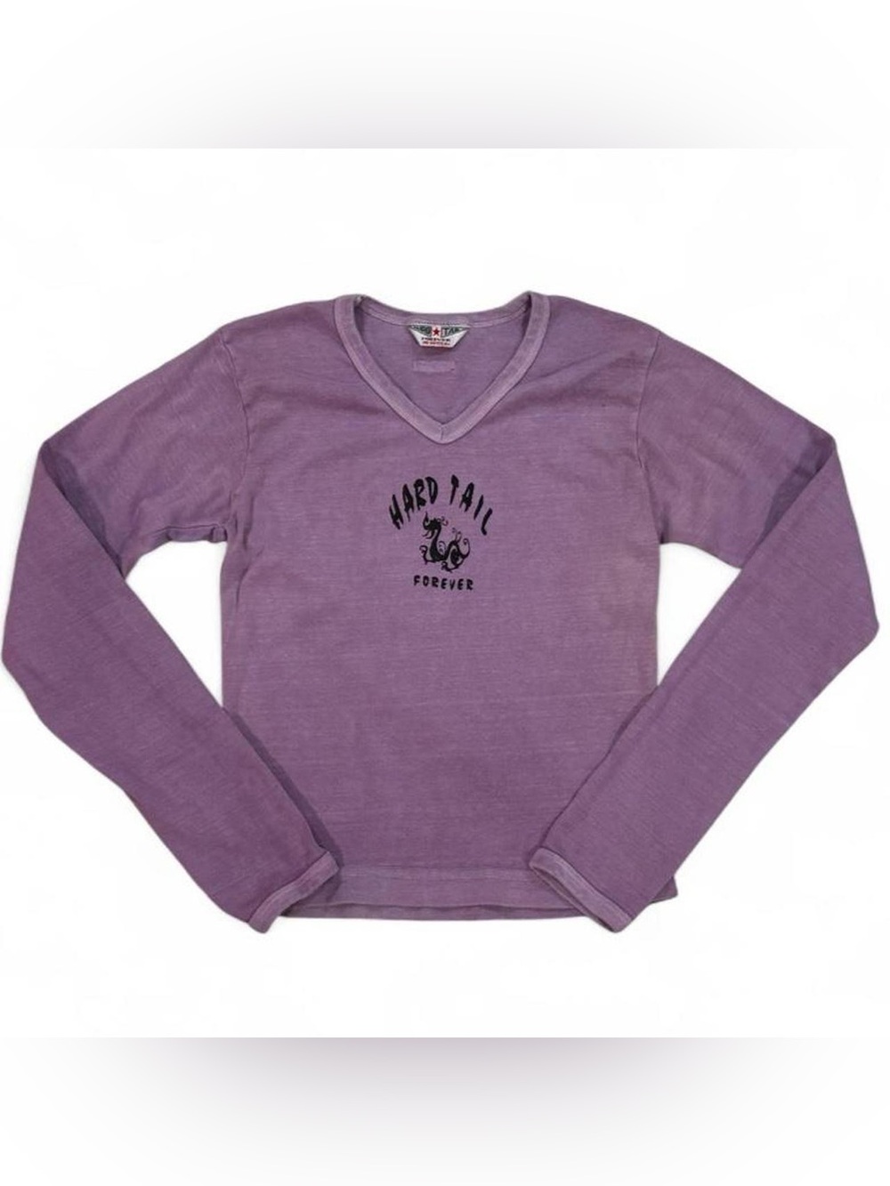 Y2K vintage Hard Tail V Neck Long Sleeve baby tee shirt dragon graphic - Picture 2 of 4